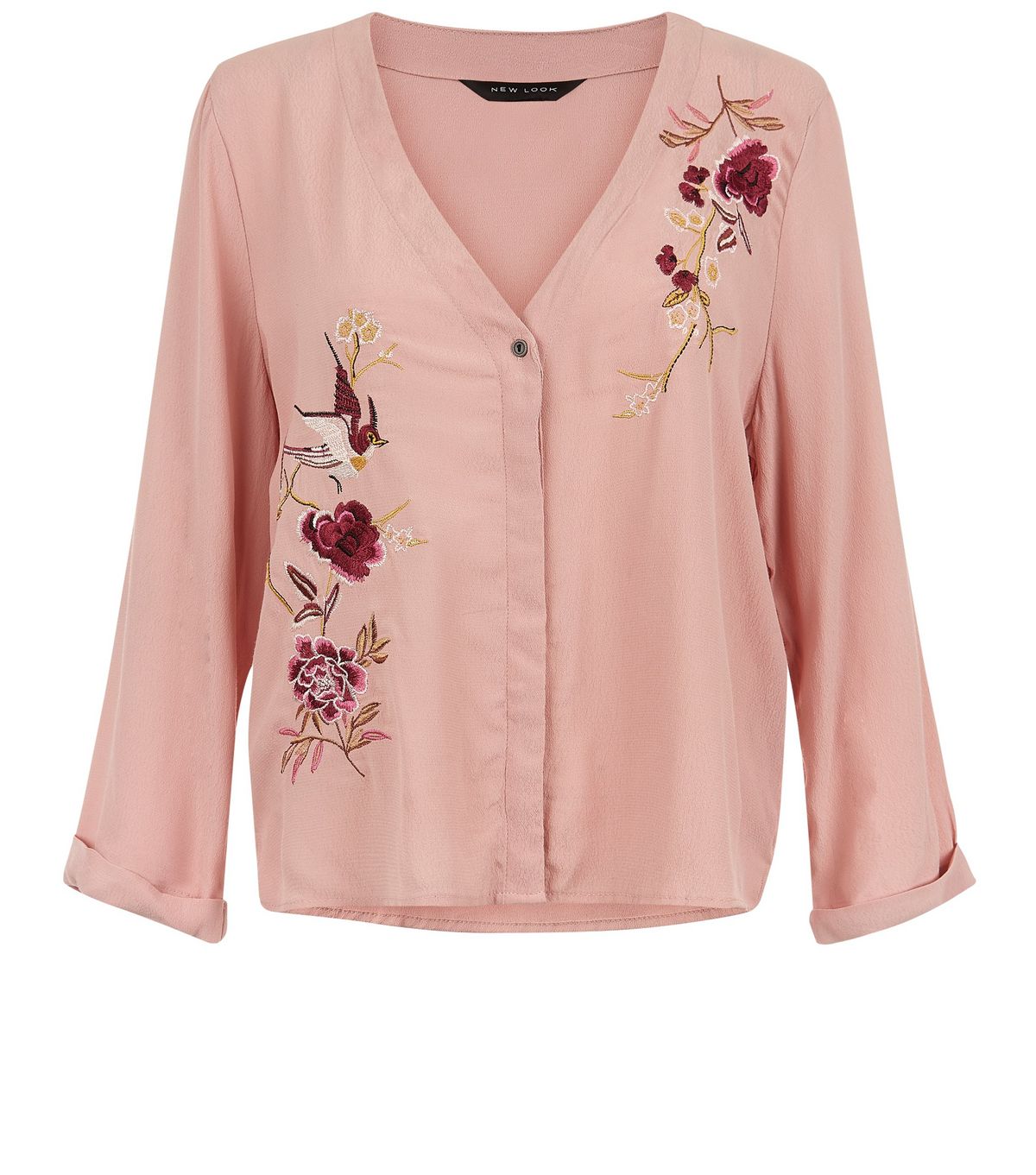 Pink Floral Embroidered Shirt New Look