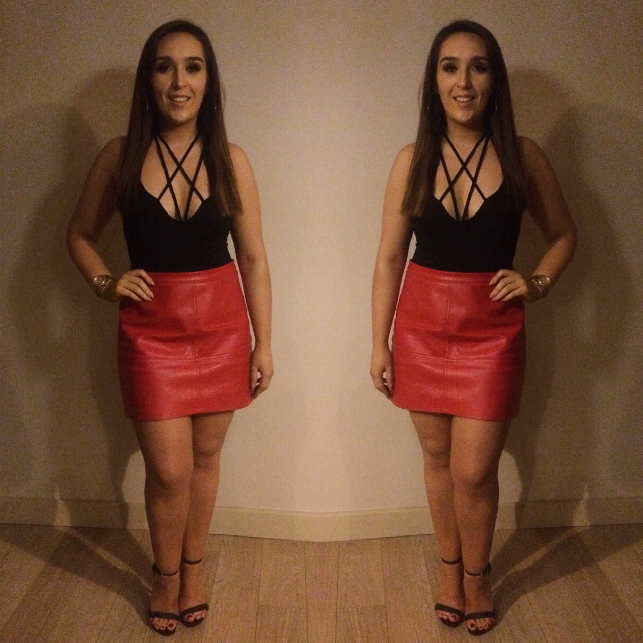 What I Wore Red Skirt Missguided Bodysuit