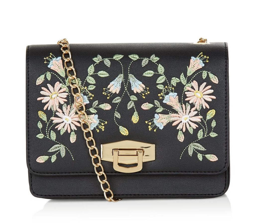 New Look Black Embroidered Floral Print Bag