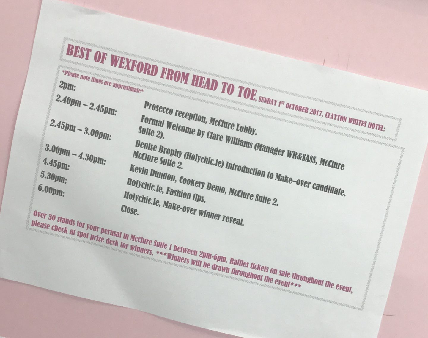 Best of Wexford Schedule