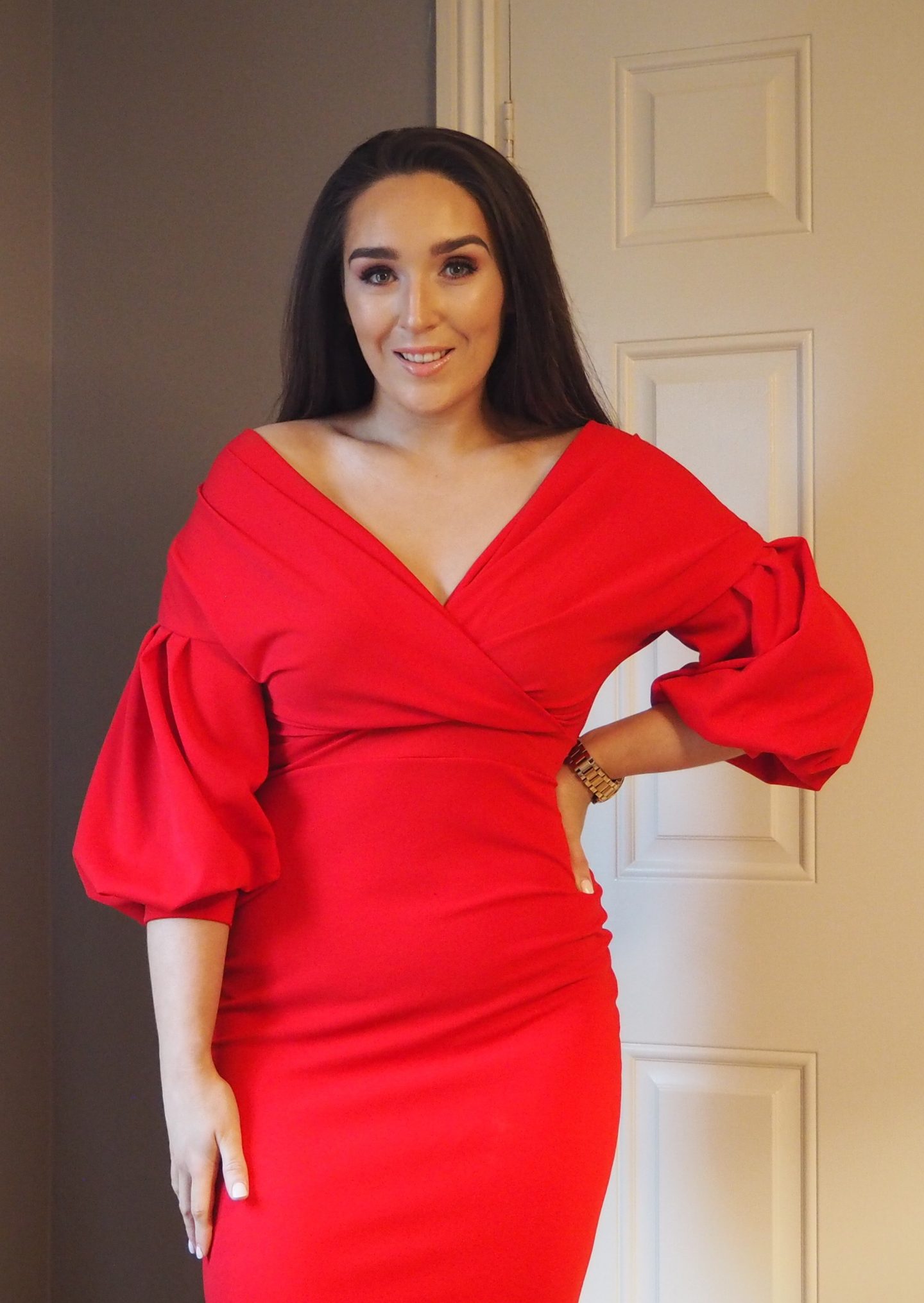 Red Bodycon Dress Puff Sleeves